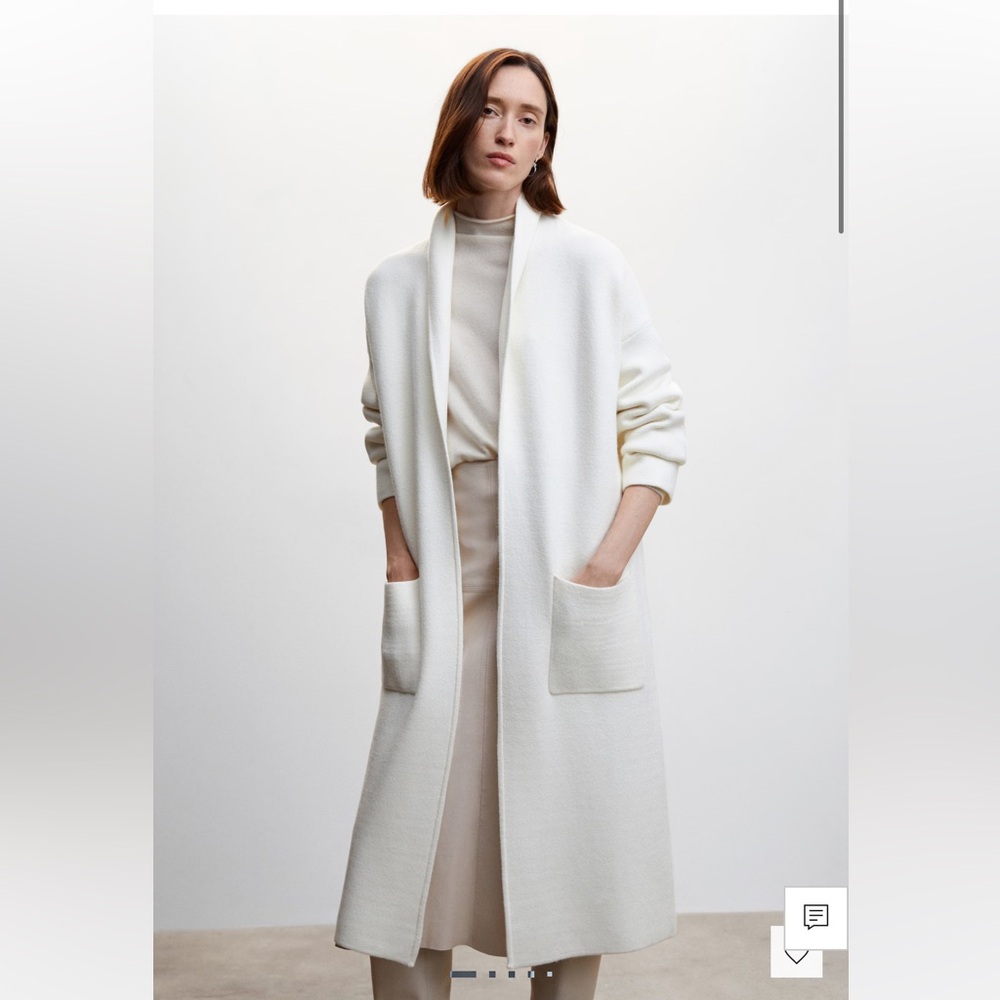 MANGO Oversized Knitted Coat - Ecru